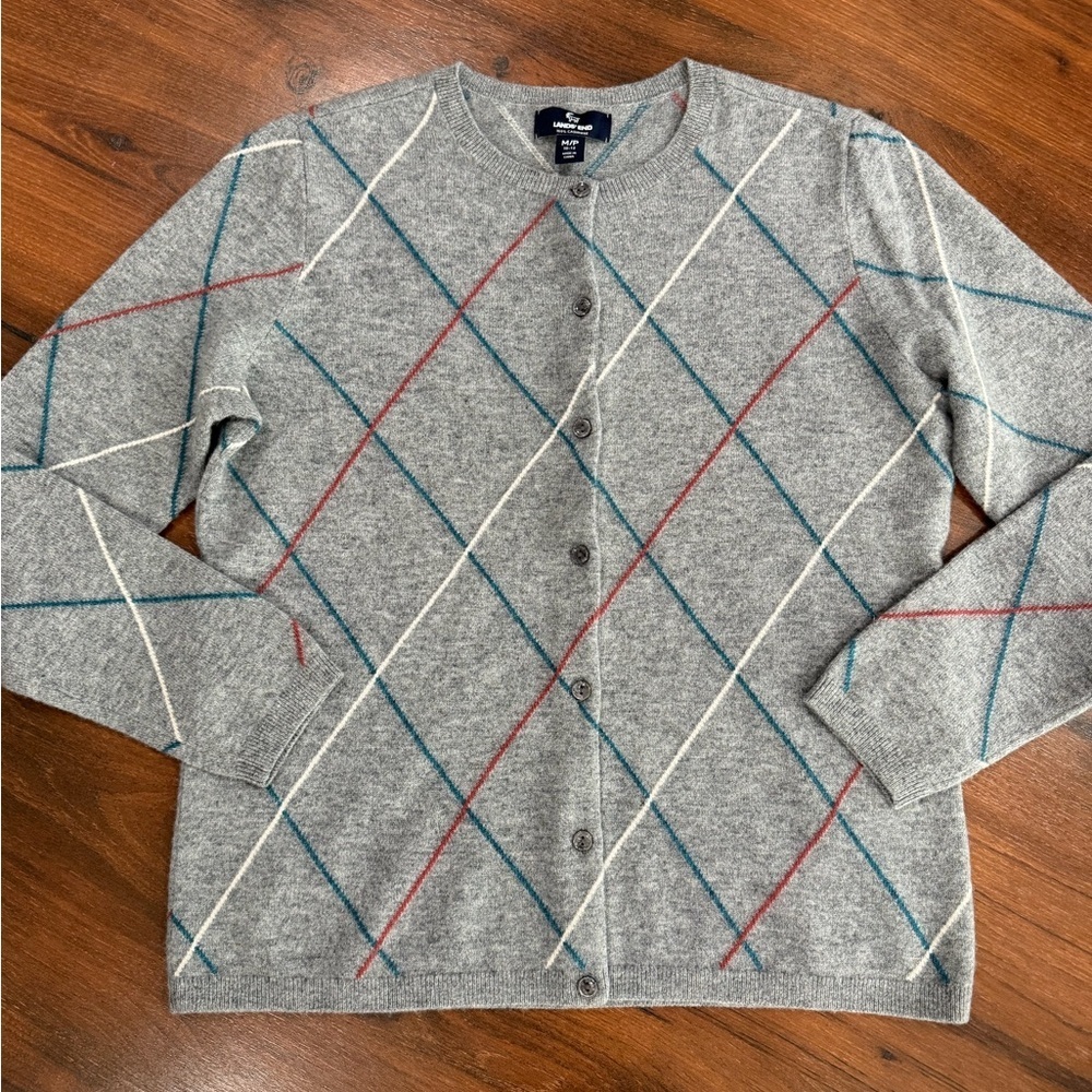Lands End Women's 100%Cashmere Cardigan Size Medium Gray color
